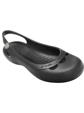 Crocs Jayna Black Slingback Flats Womens Size 7 Rubber Rose Detail Comfortable